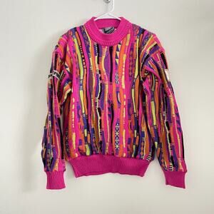 Vintage 80s 90s 3D Knit Sweater Women S Pink Hip Hop Stretch Retro Phenix Ski